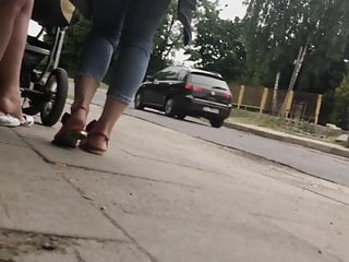 Pretty young step mom in sandals