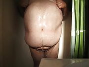 fat guy showering 