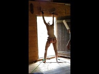 Restraining and spanking my wife at a cabin in the woods