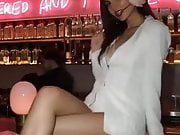 Victoria Justice leggy, sitting on a bar