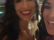Nikki Bella nipple slip in selfie with Brie Bella. 