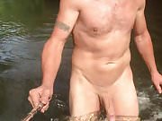 Nudist skinny dipping in river