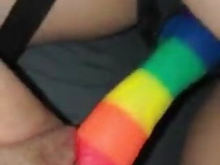 lesbian loving rainbow strapon...