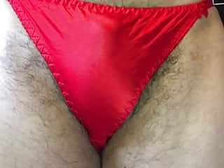 New red silk panties to pee in