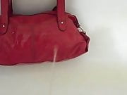 Pee on red handbag
