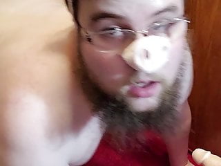 Piggy fucking his ass and mouth at the same time