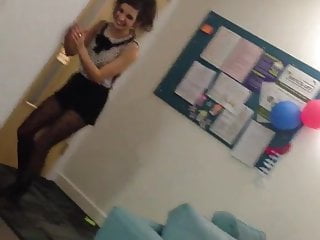 British uni girl dancing in black tights