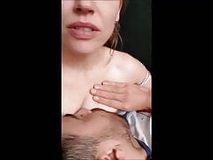 Sweet wife breastfeeds her husband until she cums, hot