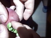 Cumshot with peas in urethra