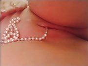 Pulling a string of pearls out of stuffed shaved pussy milf