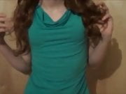 Crossdresser in new top with thong and boobs