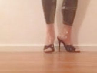 Walking nylons high heel mules...