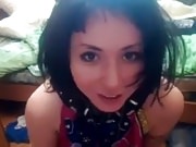 beautiful young girl sucks a member of a guy and then gets c
