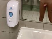 Hot daddy jerking off in public bathroom 
