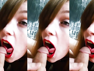 Submisive Red Lipstick Fantasy and Deepthroat Blowjob 