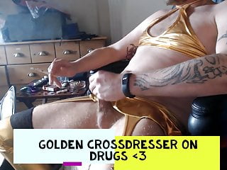 Crossdresser Wearing Gold Lingerie And Totally Influenced B