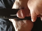 Cumming on my wife's big black dildo...