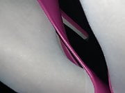 white pantyhose feet + pink heels + tease