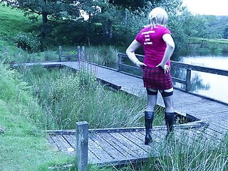 Outdoors by the lake crossdressing and...