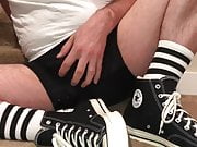 Jerking off and cumming in my black Converse 70 high tops.