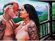 Erotic Art Or Drawing Of Sexy Desi Indian Woman in Honeymoon with Father in Law At an Exotic Location